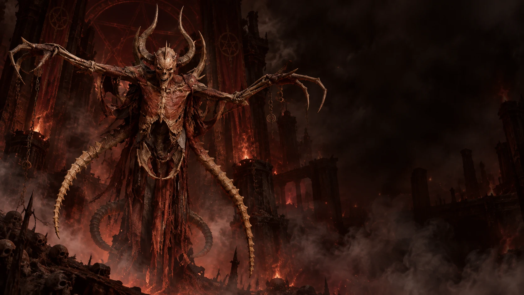 Mephisto vor den Ruinen seines Tempels in den Brennenden Höllen